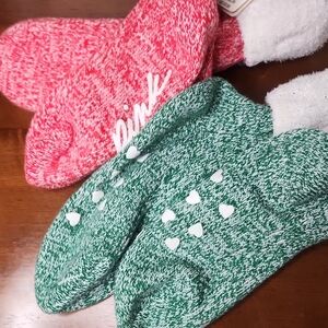 Pink and Green Cozy Knit Socks